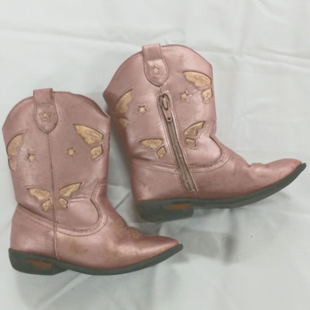 Girls pink zip-up cowgirl boots size 11